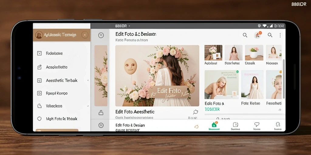 Antarmuka aplikasi 888IDR untuk edit foto aesthetic.