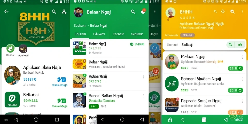 Screenshot aplikas 8HHH menampilkan antarmuka belajar ngaji yang interaktif dan menarik.