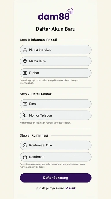 Cara Registrasi Akun Baru dam88 di Android